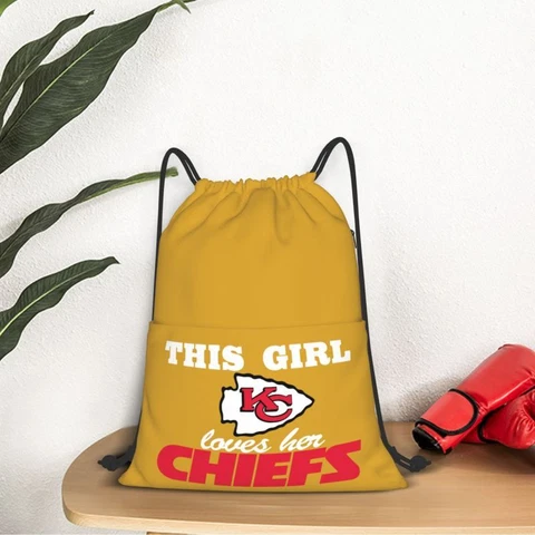 This Girl Loves Her Kansas City Chiefs Drawstring Backpack Waterproof & Light Cover