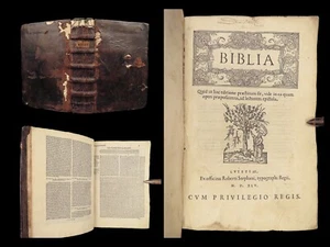 1545 FAMED Estienne BIBLE Zurich Vulgate Vatablus Biblia Pentateuch Torah RARE - Picture 1 of 23