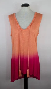 Great Northwest Indigo Sleeveless Orange Pink Top Ombre Tassels Tunic Boho M - Picture 1 of 6