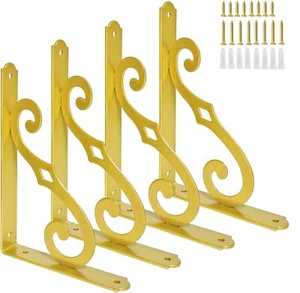 Decorative Shelf Brackets 5 inch Brass Metal Shelves Bracket Gold Metal Wall ... - Picture 1 of 7
