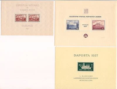 WW2 1937 Stamp Show Mini Sheets, MNH x3 - Image 1 of 4