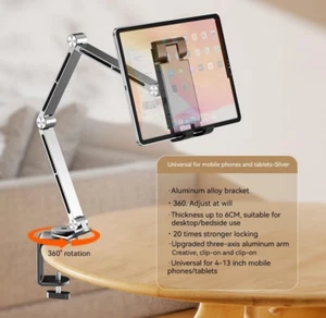 Neu Tablet Halterung Edelstahl Ständer 360° Schwanenhals Ipad Handy Halter - Photo 1/7