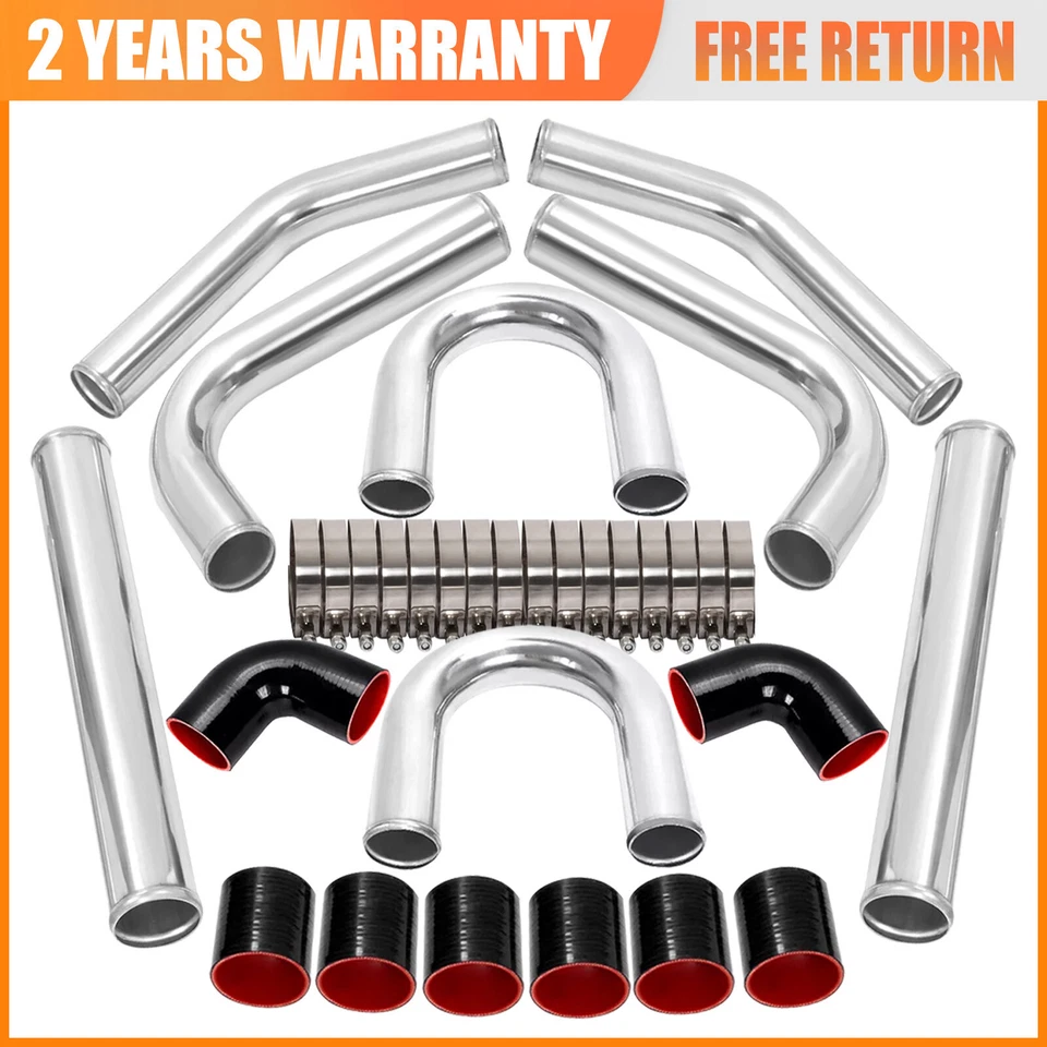 Kit de tuberías intercooler turbo universal de aluminio de 2,5" + manguera de codo + abrazaderas de perno Foto 1 de 4