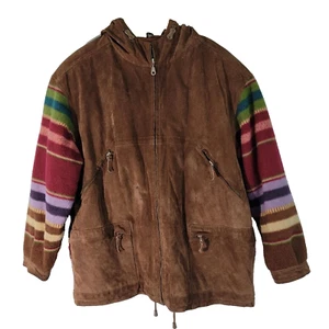 VTG WINLIT Men's Western Leather Hooded Jacket Sz L Multi Striped Pockets Work - Picture 1 of 13