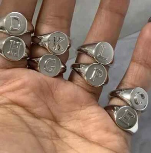 Initial Solid Sterling 925 Genuine Silver Letter Alphabet Silver Unisex Ring - Picture 1 of 8