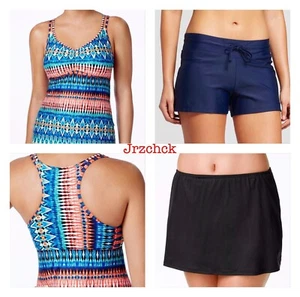 NWT 24th & Ocean Racerback Two Piece Tankini Swimsuit Skirt Shorts Set Swimwear - Picture 1 of 9