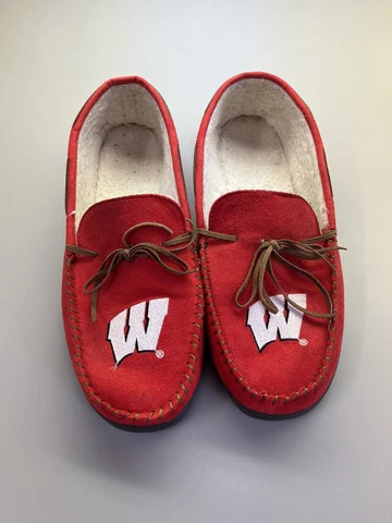 NCAA Wisconsin Badgers Moccasins Slippers Mens Size 11-12 XL Cover