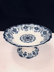 ANTIQUE FLOW BLUE J&G MEAKIN HANLEY “CHATHAM” COMPOTE PEDESTAL BOWL RARE 8.5"D - Picture 1 of 9