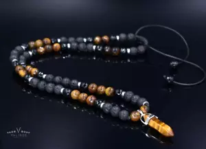 Herren Edelstein Halskette Tigerauge Lava Hämatit Achat Necklace - 61 cm - Bild 1 von 8