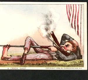 Currier & Ives 1880 © Cigar Crack Shot American Flag Victorian Trade Card SR.127 - Imagen 1 de 7
