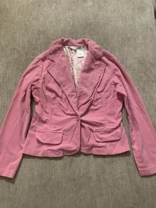 Vintage Y2K Pretty Pink Corduroy Blazer Jacket Paisley Lining Stretch Juniors XL - Picture 1 of 11