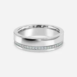 Men's Wedding Band Ring 14K White Gold 0.40 Ct Lab Created Round Cut Diamond - Picture 1 of 6