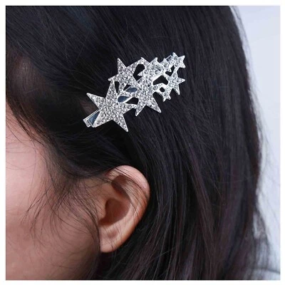 Rhinestone Star Hair Barrette Crystal Wedding Hair Clip Barrette Silver CZ Cl... - Image 1 of 4