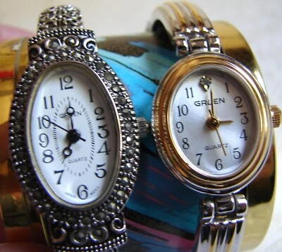 Gruen Quartz Ladies WATCH x 2, Marcasite & Silver/Gold Tone, Need Batt C36 - Image 1 of 4