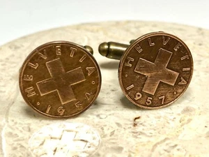 Switzerland Coin Cuff Links Swiss Rappen Custom Handmade Vintage Cufflinks - Picture 1 of 5