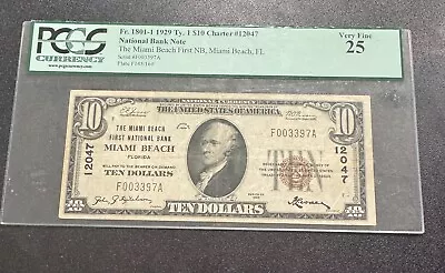 1929 $10 TYPE-1 FIRST NATIONAL BANK MIAMI BEACH PCGS 25 - Image 1 of 2