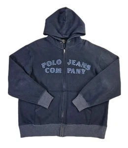Vtg Polo Jeans Company Hoodie Sweatshirt Men's Large Navy Spellout Ralph Lauren - Imagen 1 de 5