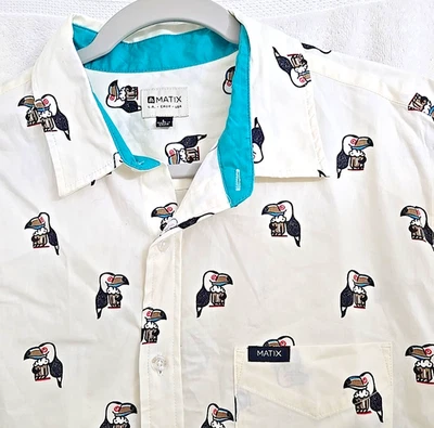 Y2K MATIX Short Sleeve Shirt Parrot-Beer  SIngle Stitch Daewon Song Large   READ - Image 1 of 4