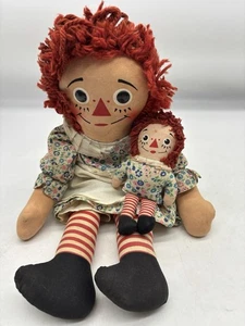 VTG Large 20” & 7” Raggedy Ann Knickerbocker Dolls 1960s I Love You! Heart Set 2 - Picture 1 of 16