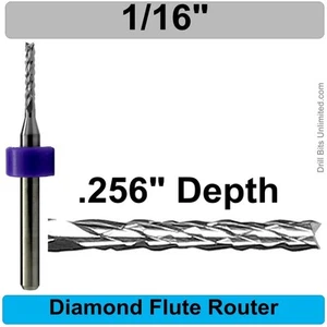 Broca de enrutador de 1/16" para flauta de diamante de carburo UNA pieza Vástago 1/8 .256" profundidad R133 - Imagen 1 de 7