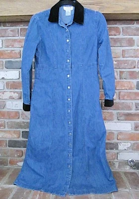 Talbots denim dress 6P blue faux suede collar long sleeves pockets chambray vtg - Image 1 of 4