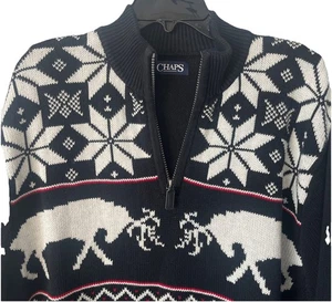 Chaps Ralph Lauren Men’s XL Black 1/4 Zip Sweater Snowflake Bucks Nordic Holiday - Picture 1 of 7