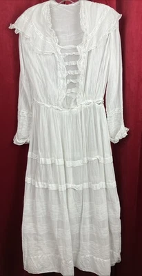40 B 29 W M L Eduardiano 1910 Usable Césped Té Algodón Gasa Vestido Blanco Foto 1 de 4