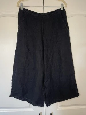 Pantalón corto Match Point 100 % lino negro pierna ancha bolsillo lateral cintura elástica M Foto 1 de 4