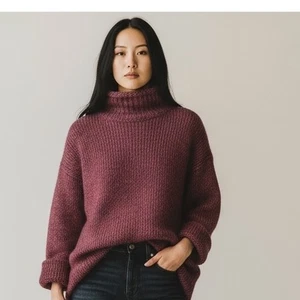 Grobstrick-Rollkragenpullover Damen Mohair Burgund Langarm Pulli - Bild 1 von 6