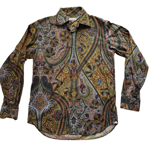 Khiurli Herren Blumen Paisley Luxus Baumwolle Italienisch Button Down Anzughemd Large - Bild 1 von 8