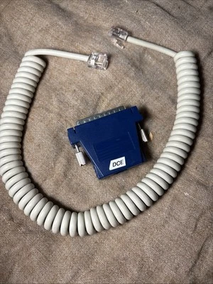 RJ12 Beige Curly Cable 6P6C with DB25 Male Modular Adaptor Vintage Data Cord - Image 1 of 4
