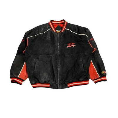 Jaqueta de corrida vintage Chevrolet masculina 2XL preta vermelha couro NASCAR 00s Race - Imagem 1 de 4
