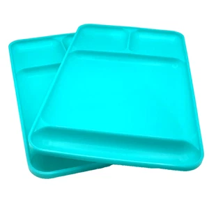 Juego de 2 bandejas de comedor divididas Tupperware Impressions verde azulado 14,5 x 8,5" - Imagen 1 de 4