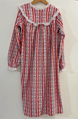 Camisón Lanz Niñas Navidad Clásico Franela 7-8 M Algodón Rojo Floral Rayas Foto 1 de 4