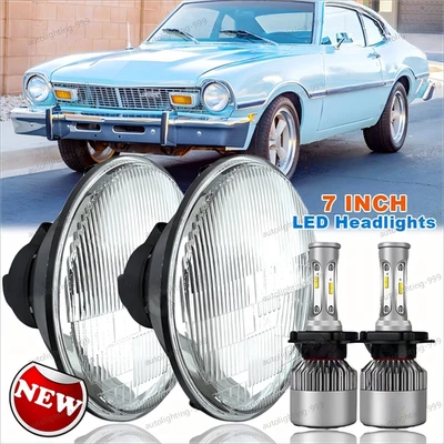 2x 7" Inch Halo LED Headlights w/ Turn Signal Light For Ford Maverick 1972-1977 Foto 1 de 4