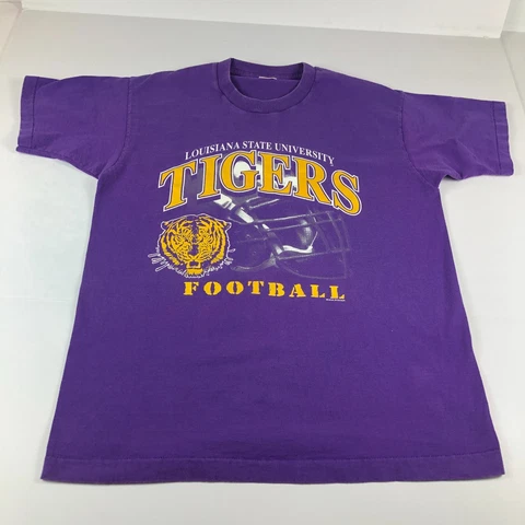 VTG 90s LSU Louisiana State Tigers Shirt Adult Large Purple Single Stitch Tee Cover