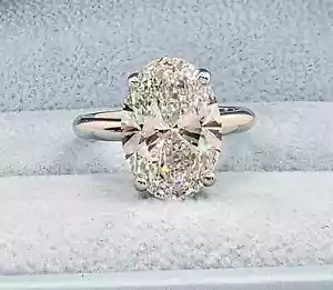 4,45 ct zertifizierter ovaler Schliff weißer natürlicher Diamant 925 Silber Verlobungsring - Bild 1 von 6