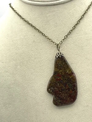 Reddish Brown Jasper Slab Pendant Necklace Semiprecious Gemstone Pendant Foto 1 de 4