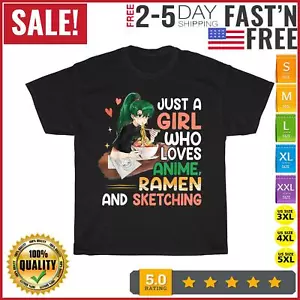 Just A Girl Who Loves Anime Ramen And Sketching Japan Anime T Shirt Men Women - Picture 1 of 9