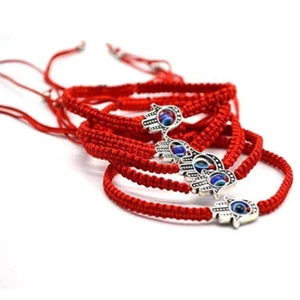 2pcs Corde rouge alliage main mauvais œil perle chanceux Boho Religion Bracel