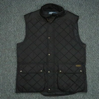 Polo Ralph Lauren Vest Mens Large Black Quilted Full Zip Snap Pockets Puffer - Image 1 of 4