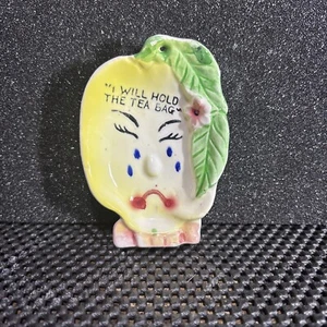 Vintage 50s I Will Hold the Tea Bag Yellow Ceramic Holder Anthropomorphic Japan - Bild 1 von 7