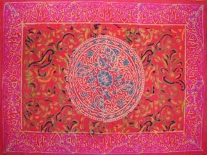 Mantel individual de algodón con estampado de bloques Sanganeer 19" x 13" rojo - Imagen 1 de 1