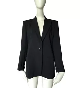MAX MARA Black Stripes Triacetate One Button Lined Blazer Jacket Size 10 US - Picture 1 of 11