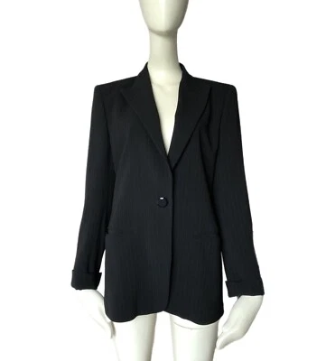 Chaqueta Blazer Max Mara Rayas Negras Triacetato Un Botón Forrada Talla 10 EE. UU.  Foto 1 de 4