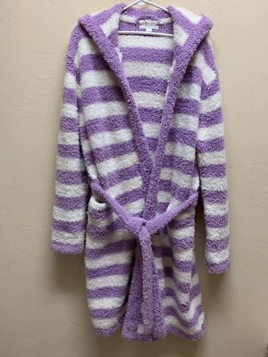 Barefoot Dreams Cozychic Robe Sz 2 Purple White Stripe Pockets Excellent!  - Image 1 of 4