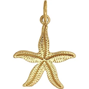 14k Gold Starfish Charm Ocean Diamond-Cut Jewelry 17mm - Picture 1 of 2