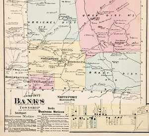 1871 BANKS Township Plat Map PENNSYLVANIA Indiana County ORIGINAL (14x11) - Picture 1 of 4