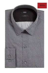 Hugo Boss Mens "Robbie" Cotton Poplin Button Down Shirt Sharp Fit, Open Grey NWT - Picture 1 of 11