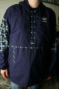 Vintage Adidas Windbreaker Jacke Pullover Plaid Kleeblatt Design Herren Groß - Bild 1 von 8